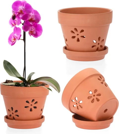 Lot de 3 pots en terre cuite rouge avec soucoupes 15 cm