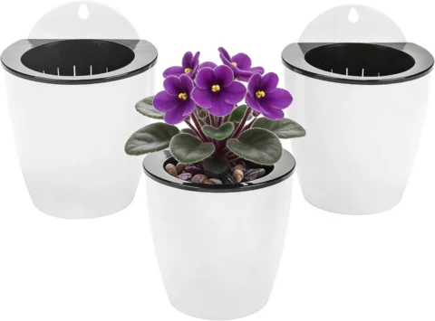Lot de 3 pots muraux auto-arrosage noir et blanc