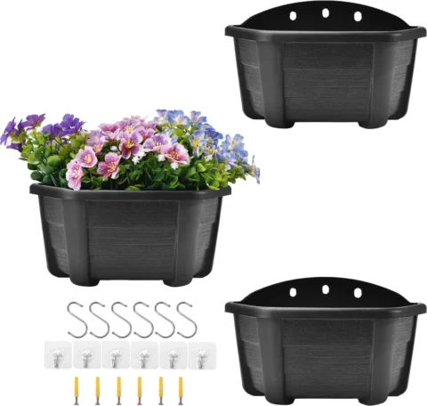 Lot de 3 pots muraux café foncé, style rétro