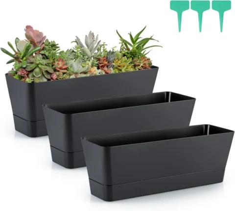 Lot de 3 pots rectangulaires noirs pour fenêtre