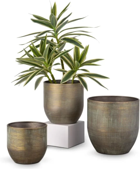 Lot de 3 pots ronds en zinc vintage vert