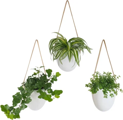 Lot de 3 pots suspendus en céramique blanche, 12 cm
