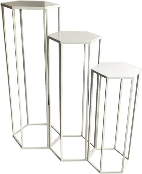 Lot de 3 sellettes gigognes en métal blanc, 60 cm