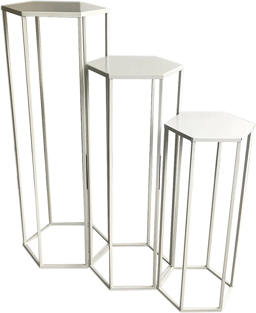 Lot de 3 sellettes gigognes en métal blanc, 60 cm