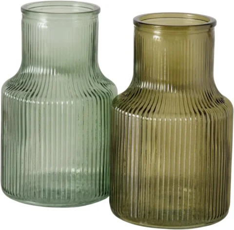 Lot de 3 vases bouteille en verre vert, dégradé de tons