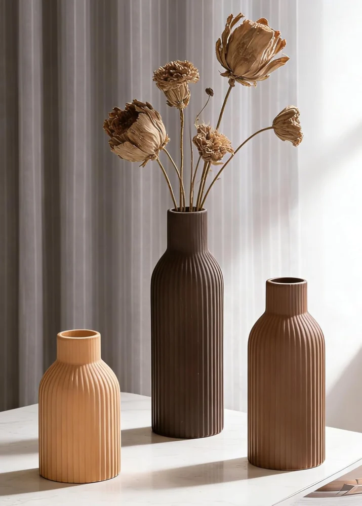 Lot de 3 vases en céramique marron et orange