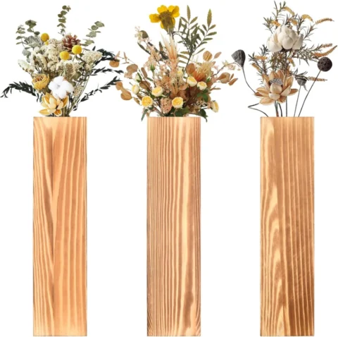Lot de 3 vases muraux en bois rustique avec vis, 30 cm