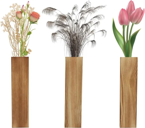 Lot de 3 vases muraux en bois, style moderne, 29,5 cm