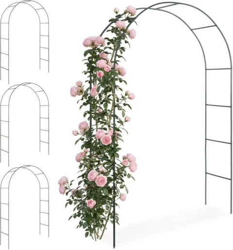 Lot de 4 arches de jardin en métal, vert foncé