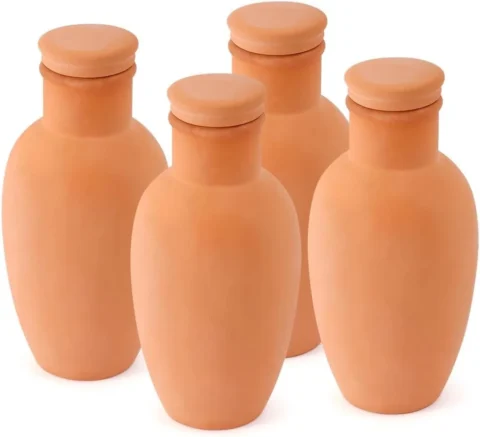 Lot de 4 boules d’arrosage en faïence rouge, forme bouteille