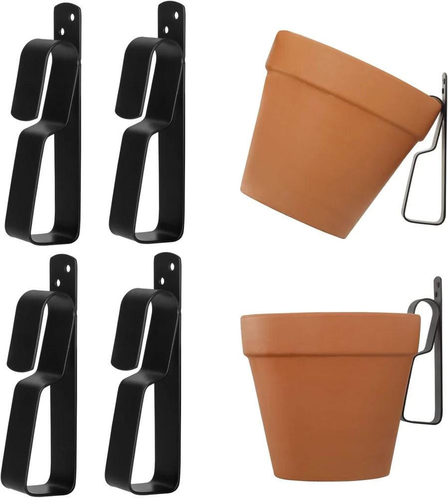Lot de 4 crochets muraux pour pots terracotta, métal