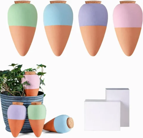 Lot de 4 globes d’arrosage en argile, motif décoratif