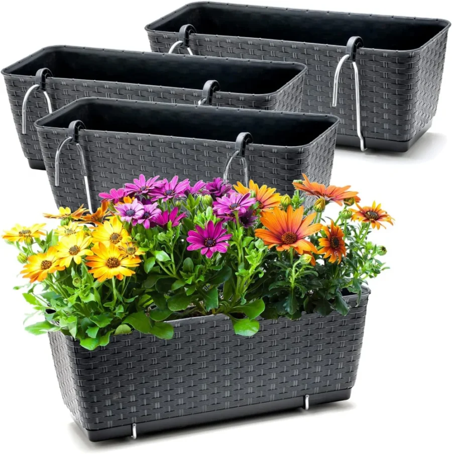 Lot de 4 jardinières de balcon avec support métallique