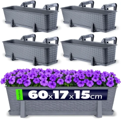 Lot de 4 jardinières graphite aspect rotin 60 cm
