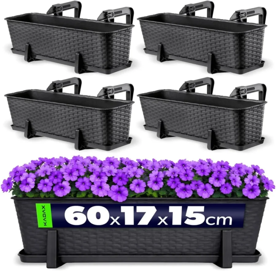 Lot de 4 jardinières rectangulaires effet rotin, 60 cm