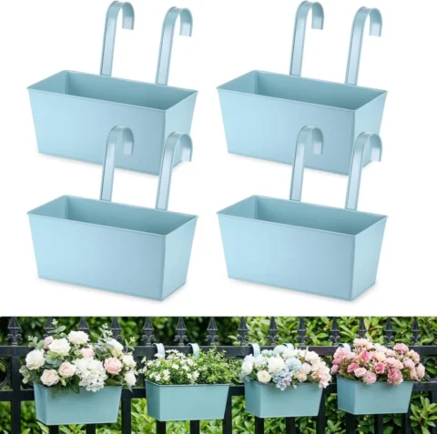 Lot de 4 jardinières suspendues pour balcon vert pâle