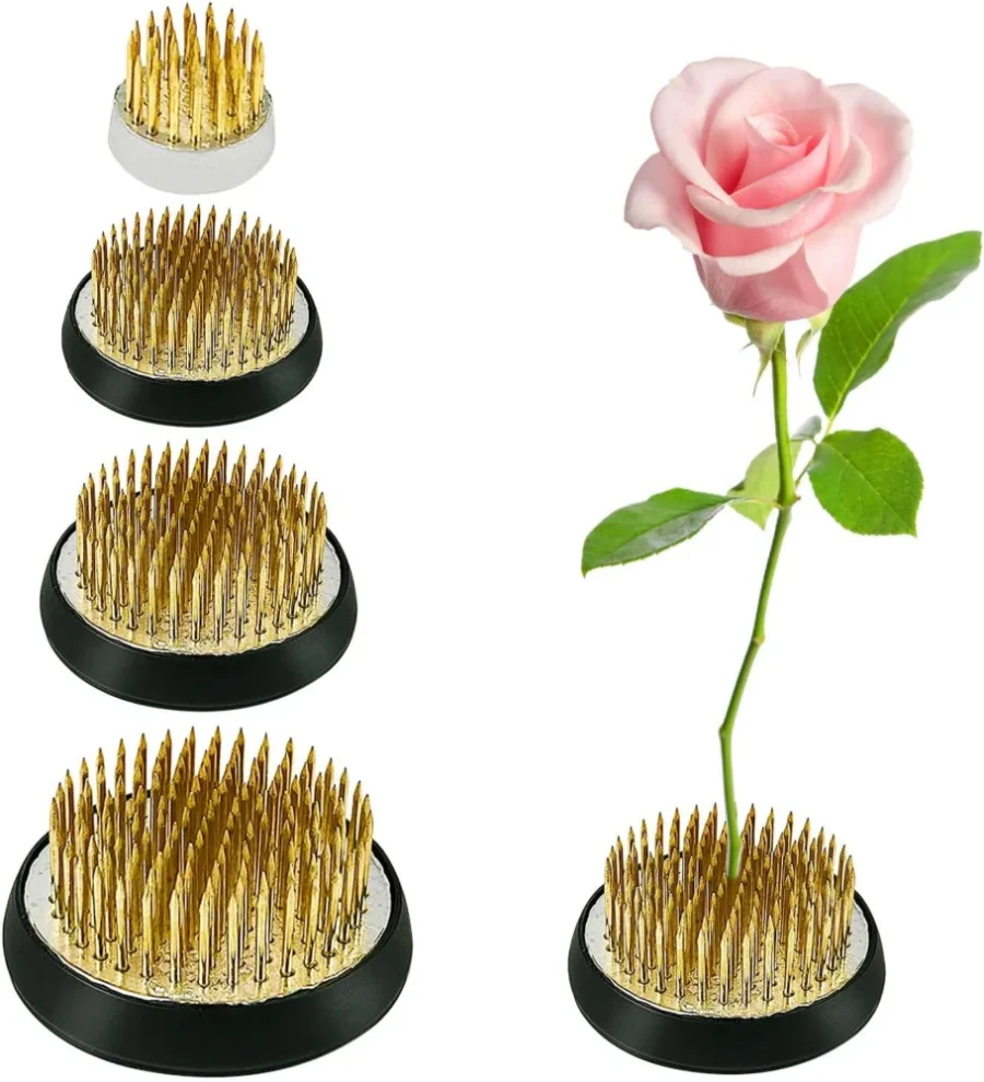 Lot de 4 kenzan ikebana en acier inoxydable, 23-50 mm