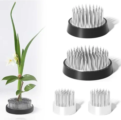 Lot de 4 kenzan ikebana en acier inoxydable argenté