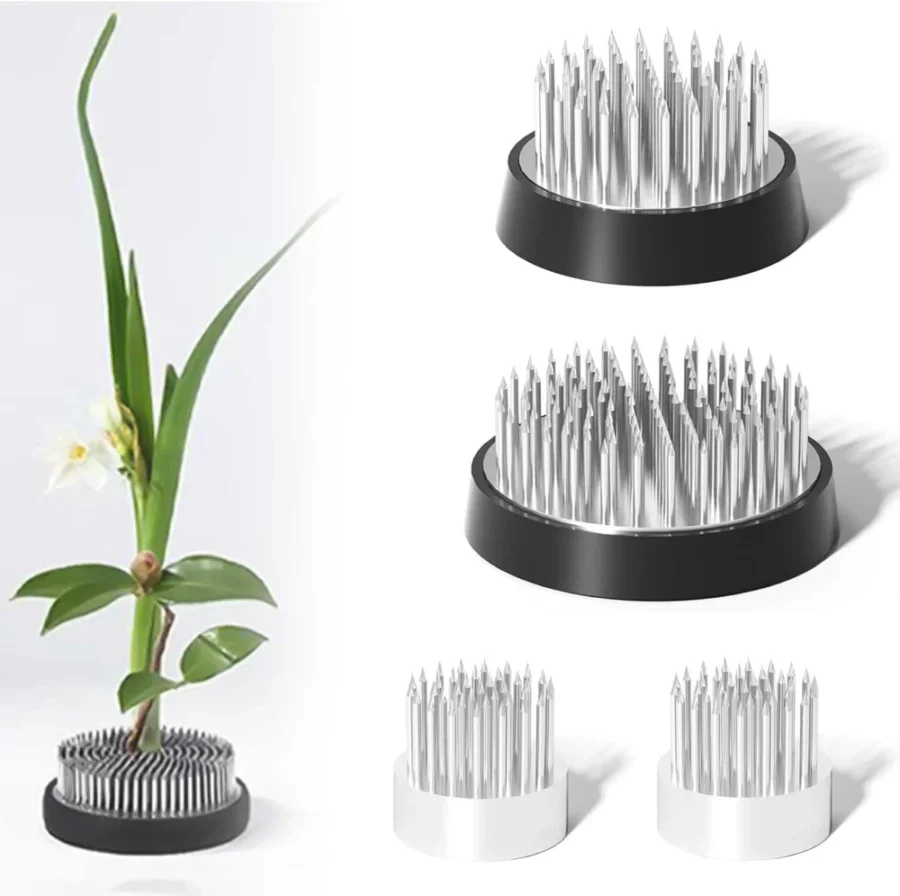 Lot de 4 kenzan ikebana en acier inoxydable argenté