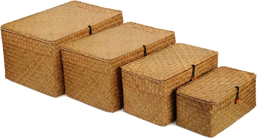 Lot de 4 paniers en herbe marine avec couvercle, S à XL