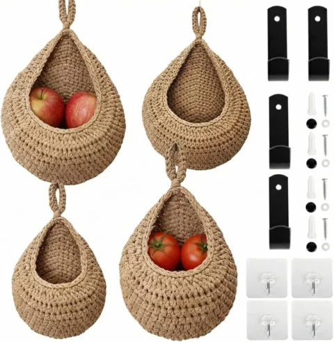 Lot de 4 paniers suspendus aérés en jute, S à L