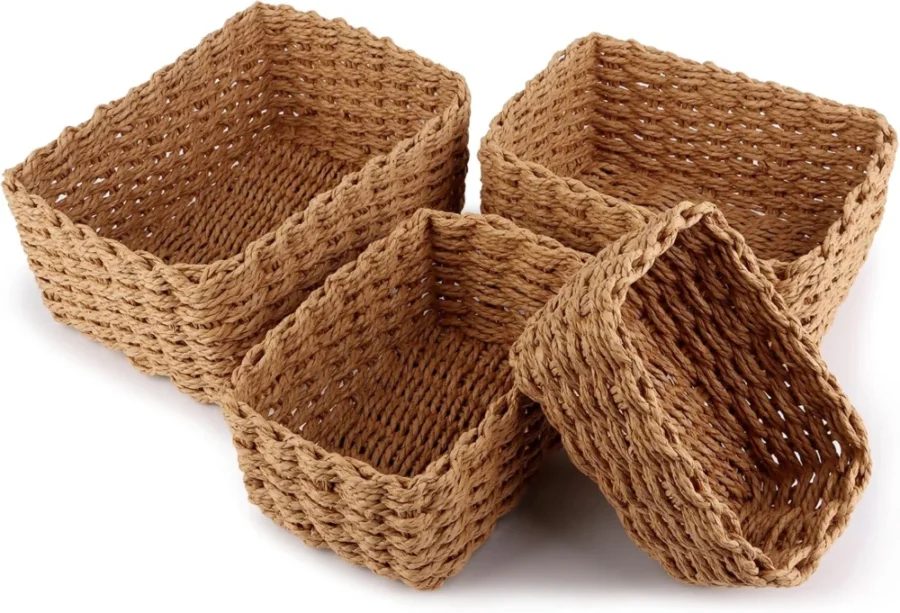 Lot de 4 paniers tressés en fibre naturelle, rustique