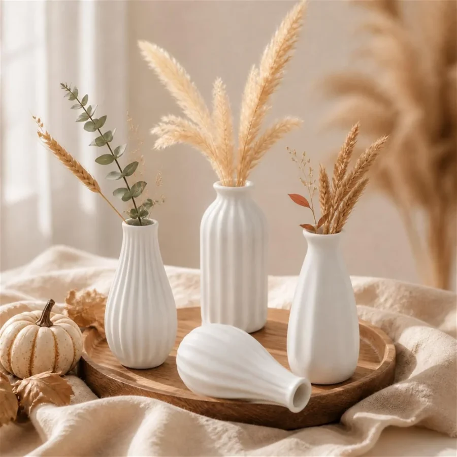 Lot de 4 petits vases en céramique blanche, 12,5 cm