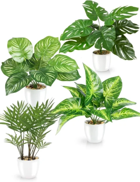 Lot de 4 plantes tropicales artificielles en pot céramique