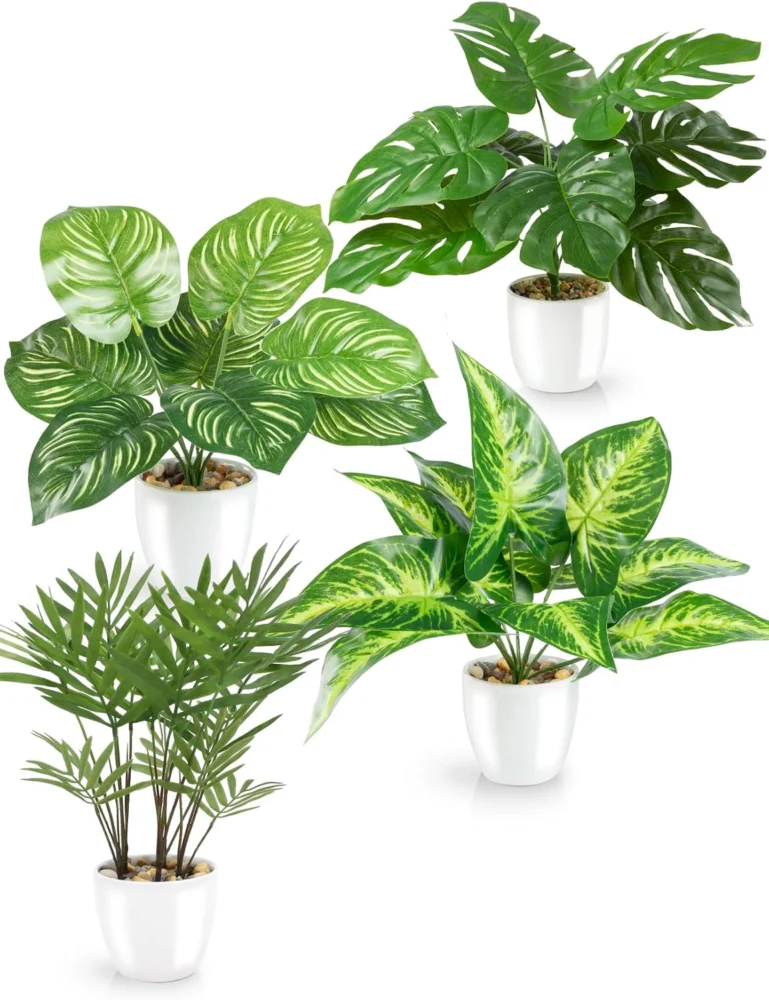 Lot de 4 plantes tropicales artificielles en pot céramique