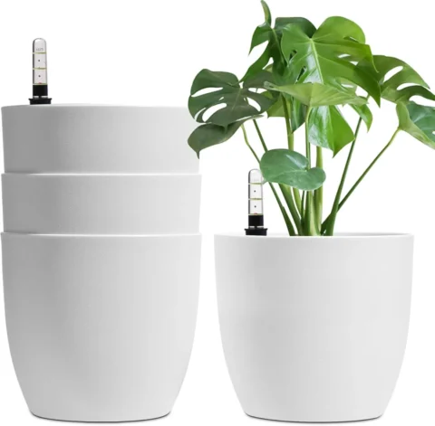 Lot de 4 pots auto-arrosants blancs, 22 cm