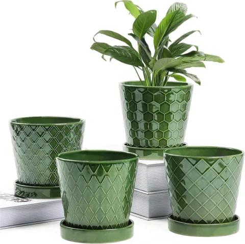 Lot de 4 pots coniques en céramique patine, 12,7 cm