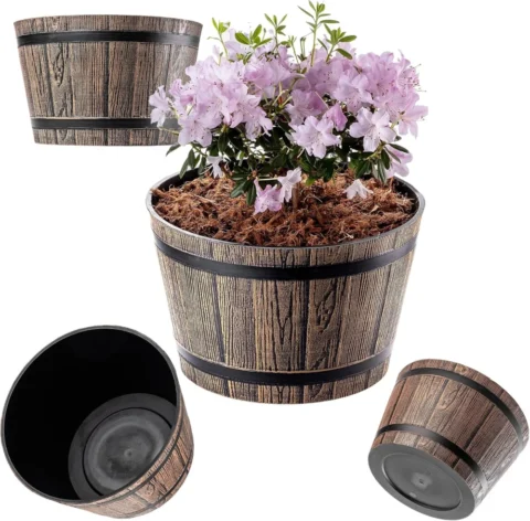Lot de 4 pots de fleurs aspect bois marron