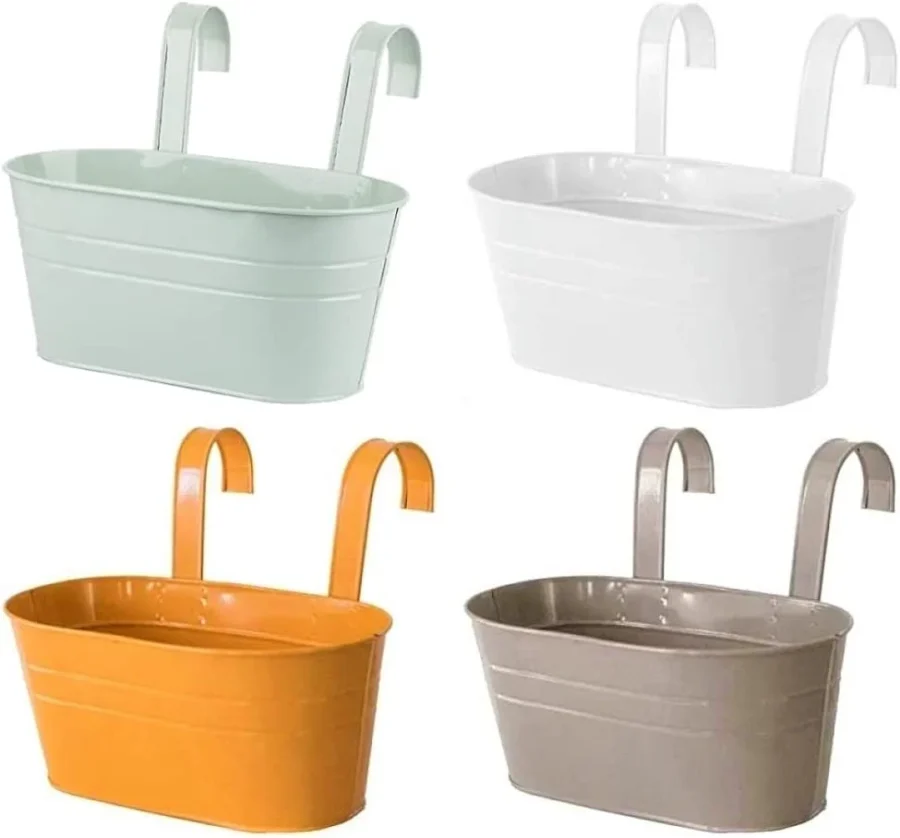 Lot de 4 pots suspendus en métal multicolores, 27,5 cm