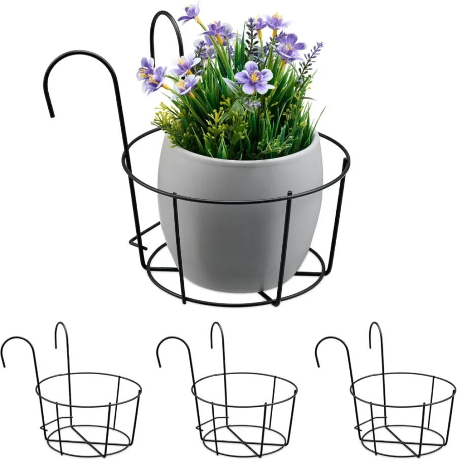 Lot de 4 supports à pots de fleurs pour rambarde