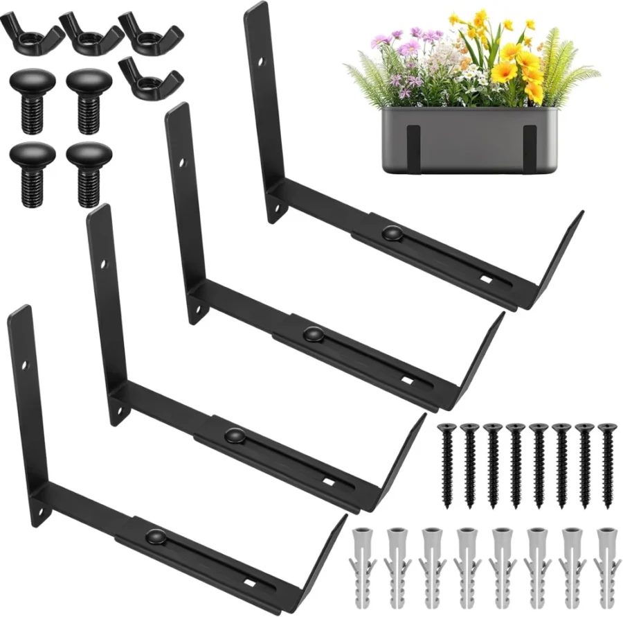 Lot de 4 supports de jardinière réglables pour fenêtre