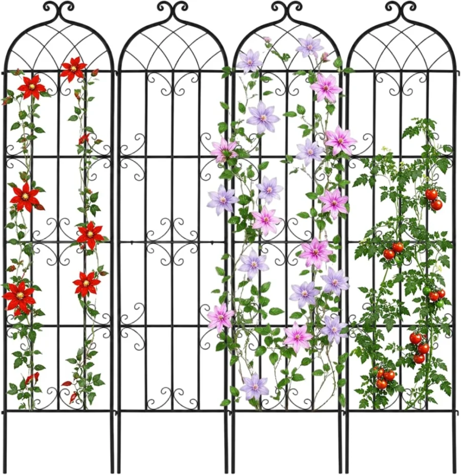 Lot de 4 treillis de jardin en métal noir, 221 cm