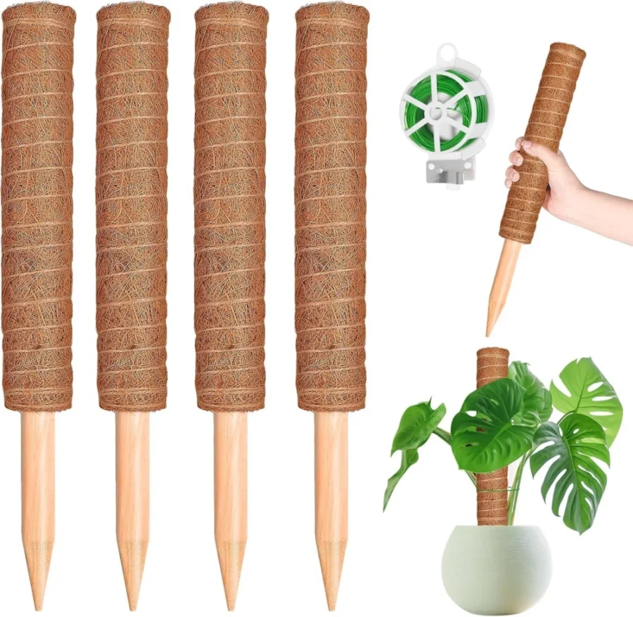 Lot de 4 tuteurs en fibre de coco 41 cm, plantes grimpantes