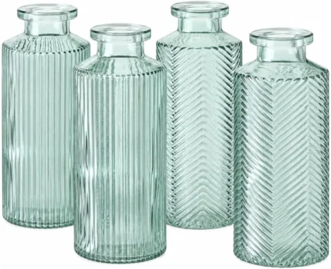 Lot de 4 vases bouteille en verre vert sauge, 13,8 cm