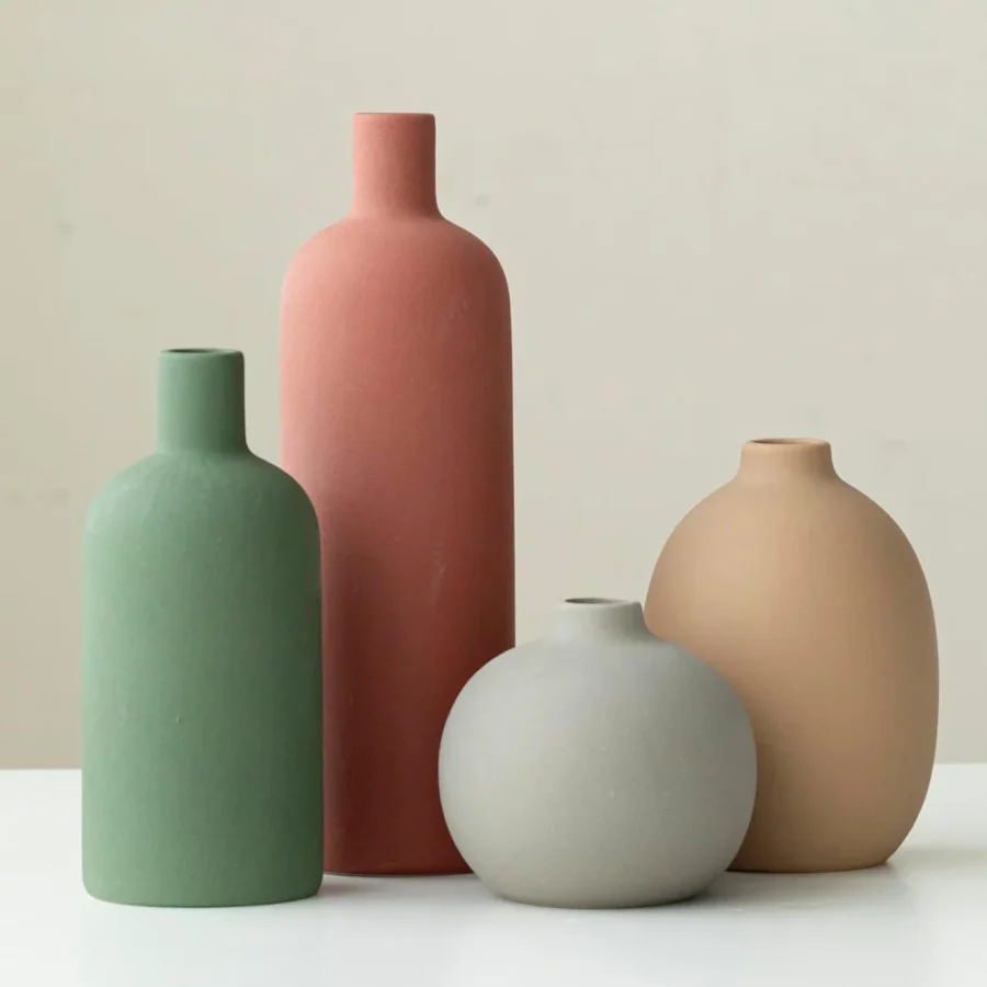 Lot de 4 vases céramique minimalistes, mélange vert