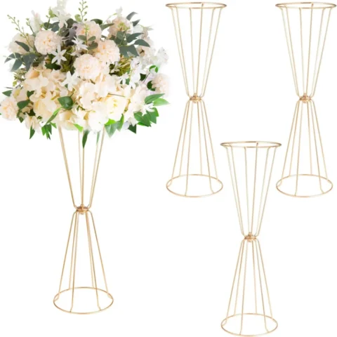 Lot de 4 vases trompette dorés, 60 cm, mariage