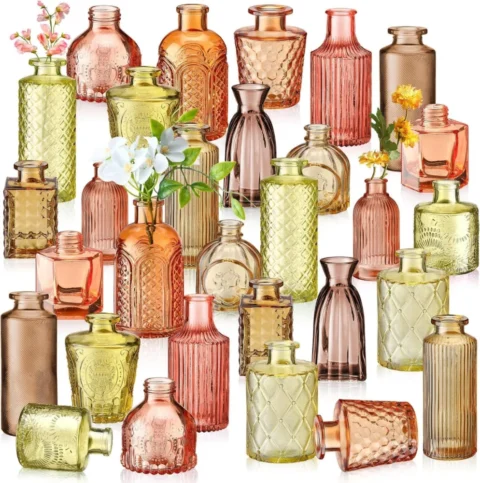 Lot de 42 petits vases en verre orange et jaune, mariage