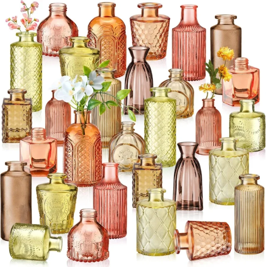 Lot de 42 petits vases en verre orange et jaune, mariage
