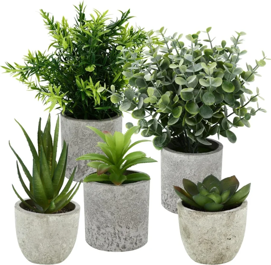 Lot de 5 mini plantes artificielles en pot, assortiment