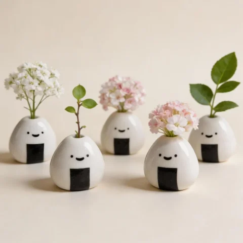 Lot de 5 mini-vases boule de riz en céramique