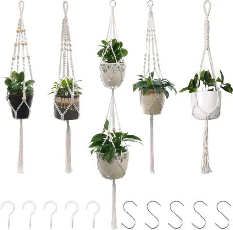 Lot de 5 paniers suspendus en macramé, style bohème