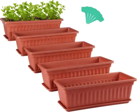 Lot de 5 pots rectangulaires terracotta, 42 cm
