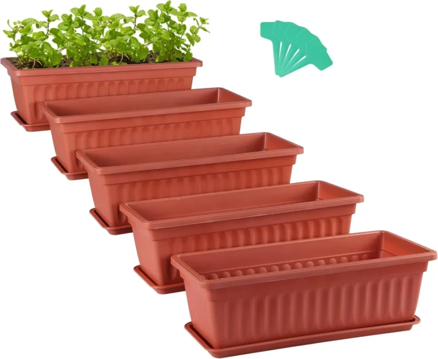 Lot de 5 pots rectangulaires terracotta, 42 cm