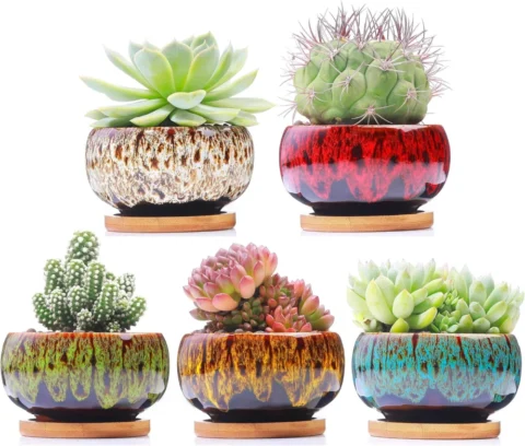 Lot de 5 pots ronds en céramique colorée, 9,4 cm