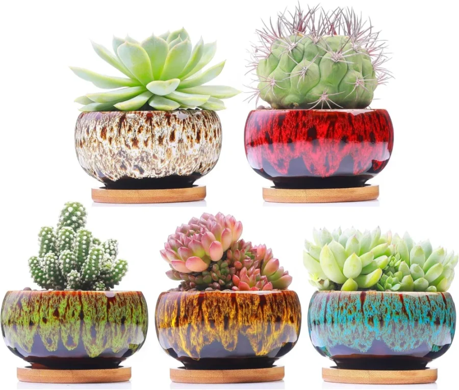 Lot de 5 pots ronds en céramique colorée, 9,4 cm