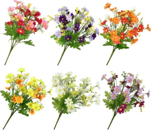 Lot de 6 bouquets de marguerites, jaune rose et rouge